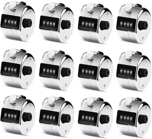 12 unidades de contador de mano de 4 dígitos, contador de regazo de 4 dígitos, contador de clic manual mecánico de mano con anillo de dedo para la