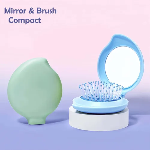 Miniatura 5 de Mini cepillo de pelo con espejo para bolso, relleno de calcetines para mujeres, regalos para adolescentes, espejo pequeño y compacto con cepillo Azul