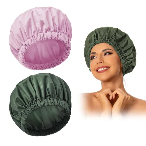 Miniatura 41 de Gorro de ducha reutilizable para mujer, grande, impermeable, lavable, banda elástica, accesorios de baño, sombrero para cabello largo, trenzas Beige