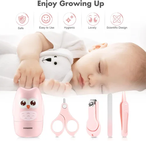 Miniatura 2 de Cortauñas para bebé, kit de uñas seguro 4 en 1 con bonito estuche, cortaúñas, tijeras, pinzas, juego de lima de uñas para recién nacidos, bebés, Rosa