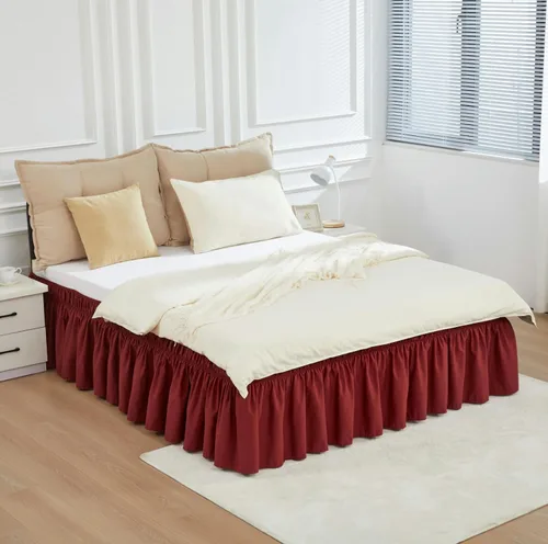 Miniatura 17 de Falda de cama RIMELA envoltura volante elástica que protege contra el polvo con color sólido, resistente a las arrugas y a la decoloración con Blanco