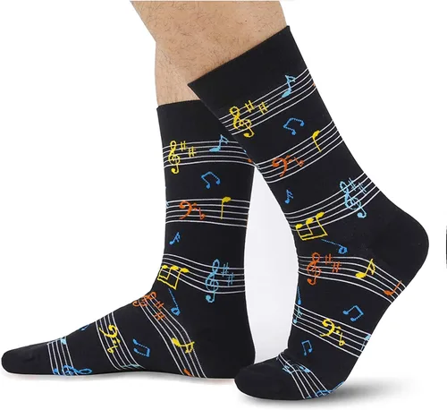 Miniatura 2 de sockfun Regalos divertidos para hombres, calcetines únicos de notas musicales de batería de guitarra, regalo para amantes de la música, regalos