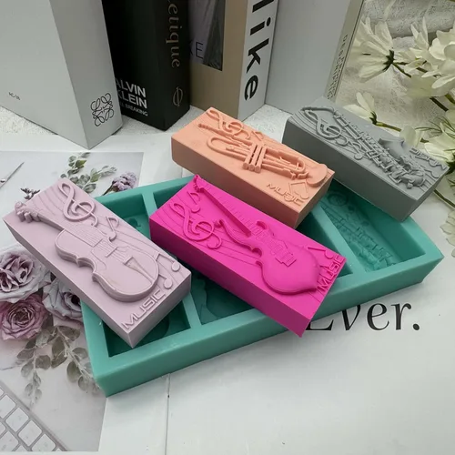 Miniatura 5 de Molde de jabón de silicona musical de 4 cavidades, cera perfumada, resina de yeso, manualidades, molde de silicona, guitarra, bajo, trompeta