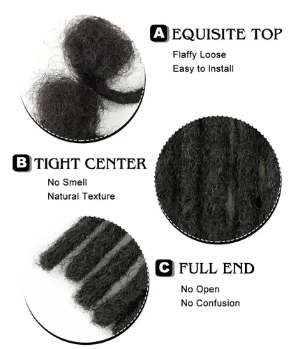 Miniatura 3 de Extensiones de rastas de cabello humano de 6 pulgadas, 10 hebras, 100% cabello humano, extensiones de rastas hechas a mano para hombres, mujeres