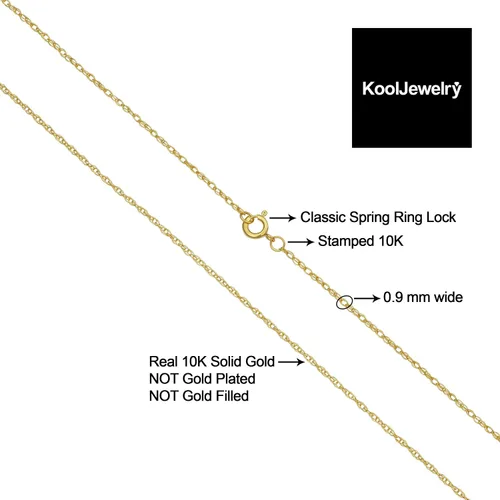 Miniatura 2 de Kooljewelry 10k Yellow Gold Rope Chain Barely-There Necklace (0.7 mm, 0.9 mm, 1 mm or 1.3 mm) - Thin And Lightweight