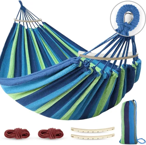 MOSFiATA Hammocks - Hamaca portátil para acampar mejorada de 550 libras, hamaca de tela cómoda con dos vigas de equilibrio antivuelco y correas de