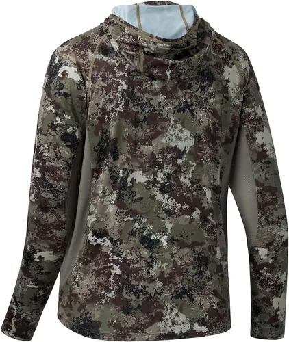 Miniatura 3 de BASSDASH - Camiseta de caza para hombre con protección solar FPU 50+, manga larga con capucha tipo pasamontañas y diseño camuflado, para pesca