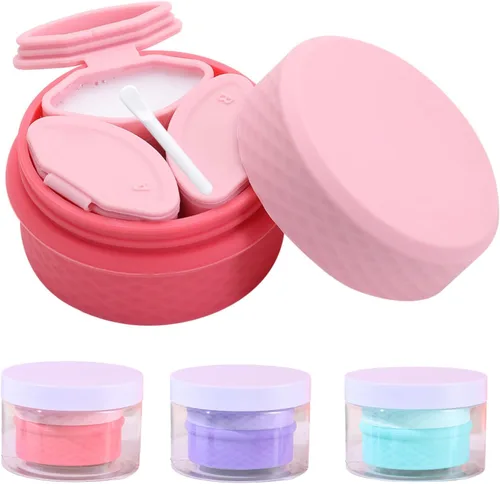 Contenedores de maquillaje de silicona de viaje 3 en 1 para artículos de tocador, loción de champú, frascos vacíos recargables con cuchara,