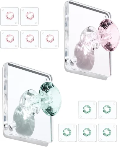 Miniatura 8 de Zreal Ganchos de pared adhesivos acrílicos de diamante, paquete de 12 pequeños ganchos decorativos transparentes para llaves, joyas, toallas, cocina
