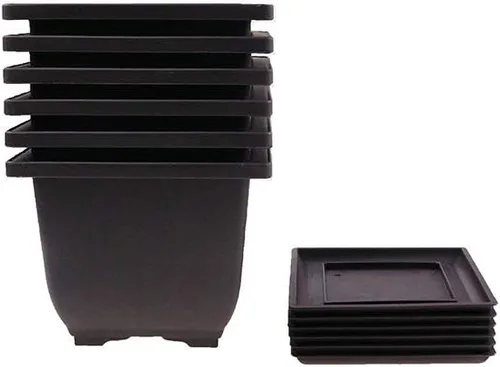 Miniatura 7 de MUZHI Paquete de 6 macetas cuadradas de estilo retro para jardín, macetas bonsái para cuarto de bebé, maceta cuadrada con bandeja
