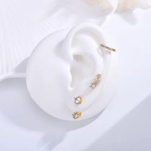 Miniatura 2 de Aretes de tuerca de plata de ley para mujeres y niñas, 3 pares de aretes de tuerca de cartílago pequeños, platadorado