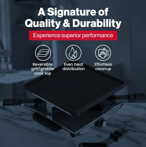 Miniatura 3 de Swissmar Geneva Raclette Grill con tapa reversible de aluminio fundido - Perfecto para parrilla eléctrica de raclette y asador al aire libre