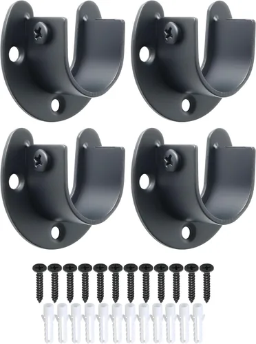 Mooche MFL8001UB-4P - Soporte de barra de cortina en forma de U, soporte de barra de barra de acero inoxidable negro mate, 4 uds