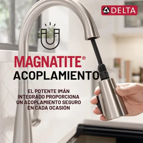 Miniatura 6 de DELTA - Grifo de cocina comercial Theodora Pro Style con rociador extraíble, grifo de fregadero de cocina de una sola perforación dorado cepillado