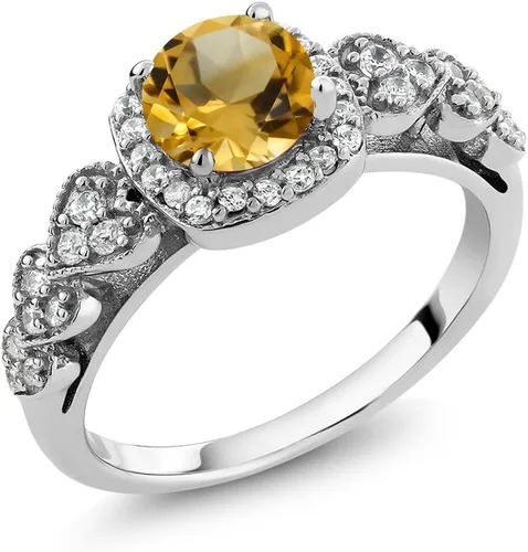 Gem Stone King Anillo de compromiso de aniversario y piedra natal de corte redondo de 0.236 in para mujer, plata de ley 925, anillo de promesa de