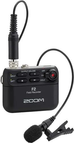 Zoom F2 Lavalier - Grabadora para bodas, cine y creación de contenido, con flotador de 32 bits, grabación de tarjetas SD, funciona con pilas,