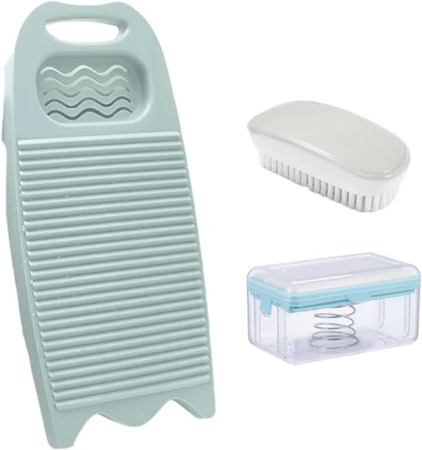 Miniatura 7 de Tabla de lavado, tabla de lavar para lavar a mano la ropa, tabla de limpieza de plástico para el hogar con soporte portátil (A-azul claro)