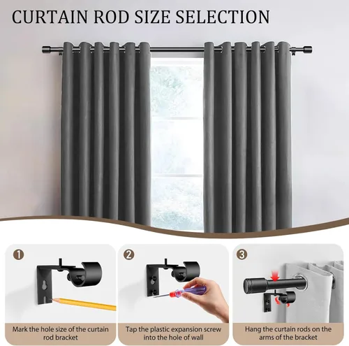 Miniatura 4 de Barras de cortina de 1 pulgada de diámetro de 30 a 45 pulgadas, para ventanas de 30 a 39 pulgadas, varillas negras de madera entretejidas ajustables