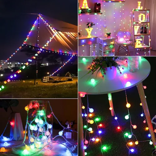 Miniatura 8 de Luces que cambian de color alimentadas por baterías, paquete de 2 unidades en total de 66 pies, 200 luces LED coloridas con control remoto, 8 modos