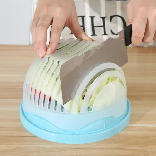 Miniatura 6 de Cortador de ensalada 2 en 1 y picador de verduras, máquina rápida de 60 segundos, plástico de grado alimenticio sin BPA, rebanador manual fácil