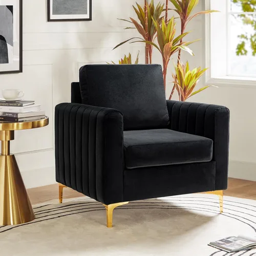 HULALA HOME Silla de club de acento de terciopelo, sillón de terciopelo moderno tapizado de club con patas de metal dorado de mediados de siglo,
