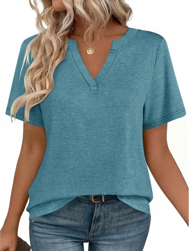 Miniatura 24 de Zeagoo Camisetas de manga corta con cuello en V para mujer, bonitas, elegantes, casuales, para negocios, trabajo, blusa
