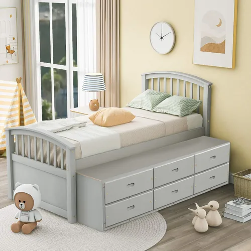 Miniatura 4 de Harper & Bright Designs Base de cama de plataforma individual con 6 cajones de almacenamiento, sofá cama individual con almacenamiento, cama capitán