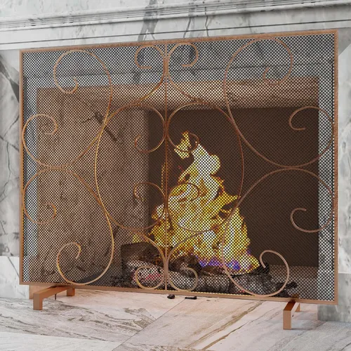 Miniatura 5 de Kingson Panel individual decorativo plano para chimenea, cubierta sola hecha a mano, malla de metal duradera, resistente al calor, malla de Bronce