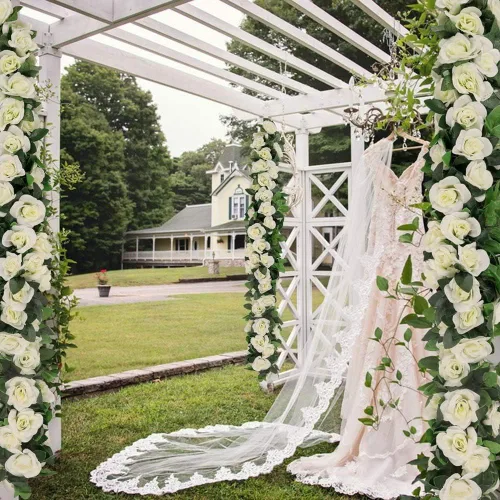 Miniatura 7 de Guirnalda de vid de rosas falsas de 16 pies, plantas colgantes de hiedra rosa, hogar, hotel, oficina, boda, fiesta, decoración de jardín