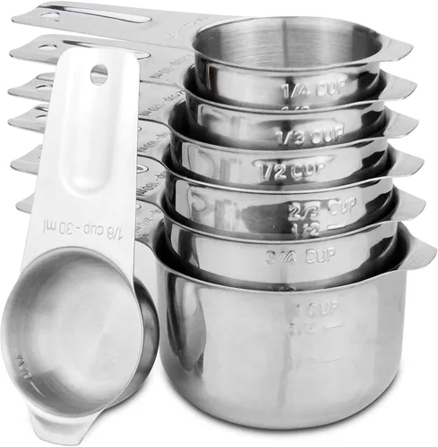 Miniatura 12 de Juego de 6 cucharas medidoras de acero inoxidable 18/8 precisas, resistente con buen mango, con conector de anillo, color gris oscuro