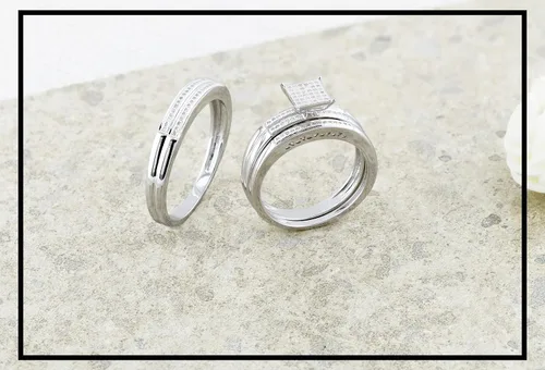 Miniatura 4 de Dazzlingrock Collection Anillo de trío con cabeza cuadrada de diamantes blancos redondos de 0.27 ctw en plata de ley 925