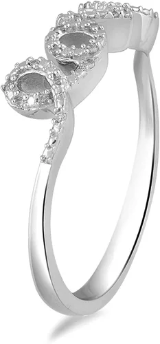 Miniatura 3 de Jewelili Anillo de plata de ley con diamantes redondos y blancos naturales