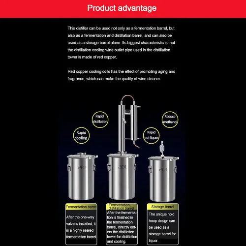 Miniatura 2 de licor 60L que elabora la destilación del equipo de fermentación de la destilación de cobre rojo doble destilador casero que elabora la mashine