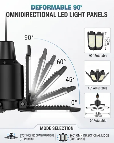 Miniatura 3 de BRAINIAC Bombilla LED para garaje de 150 W, 15000 lm, luces de techo de garaje deformables con 6 paneles ajustables, E26/E27, luces de tienda