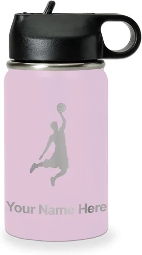 Miniatura 23 de LaserGram Botella de agua personalizada, hombre haciendo slam dunk de baloncesto, de acero inoxidable, de doble pared con aislamiento al vacío