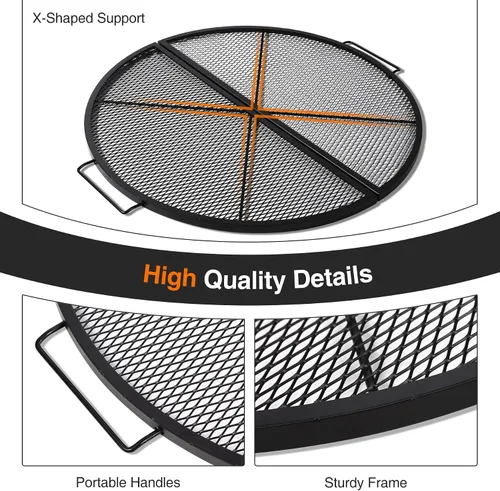 Miniatura 4 de X-Marks Rejilla portátil para fogata y parrilla de cocina, rejilla plegable redonda para fogata de camping, rejilla de parrilla para fogata con asas