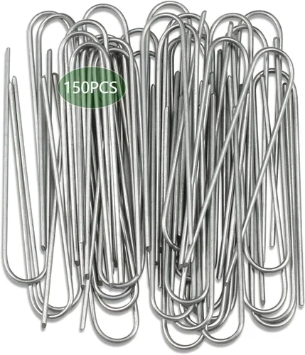 Paquete de 150 estacas de jardín galvanizadas de 6 pulgadas, grapas de jardín, pasadores de césped resistentes, estacas de valla antioxidantes,