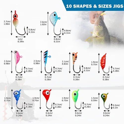 Miniatura 3 de Kit de plantillas de pesca en hielo, juego de señuelos de pesca en hielo, ganchos para la cabeza para lucioperca, panfish crappie, perca