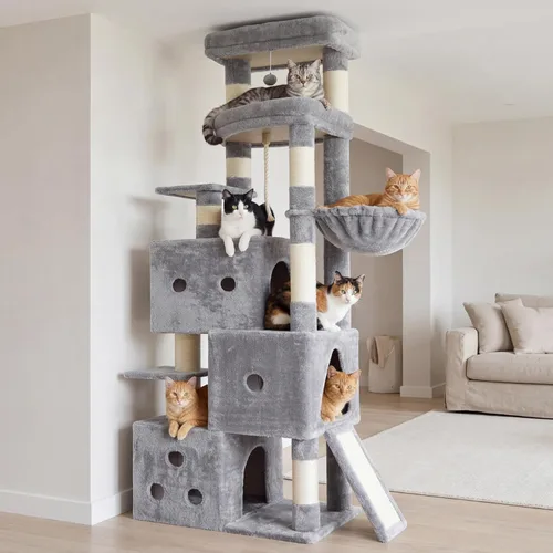 Miniatura 10 de Heybly Árbol para gatos, torre aerodinámica de 74 pulgadas para gatos grandes con condominios apilados de 3 niveles, muebles para gatos con percha