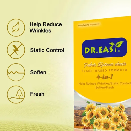 Miniatura 8 de DR.EASY Hojas para Secadora Fórmula a Base de Plantas 252 Unidades Hojas Suavizantes de Tela para Lavandería Aceite Esencial Sunfresh con Aroma Sin
