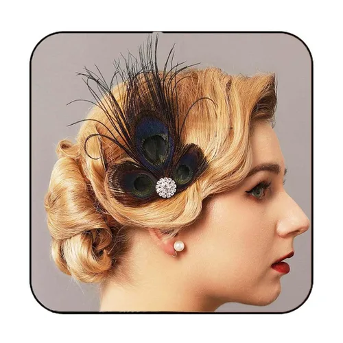 GORTIN Diadema Art Deco con clip de plumas negras de los años 20 con diamantes de imitación de pavo real para mujeres, niñas, fiestas, bailes y