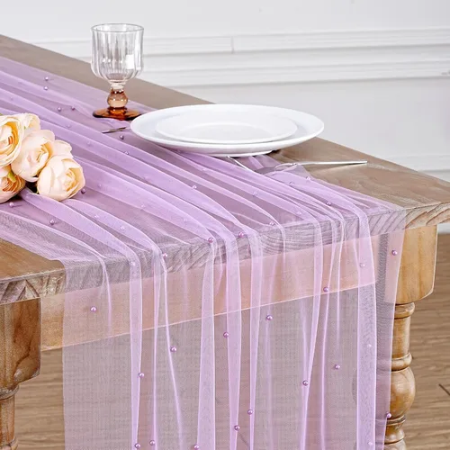 Miniatura 25 de LuoluoHouse Camino de Mesa de Perla para Centros de Mesa de Boda: Camino de Mesa de Perla de 10 pies, Decoración de Mesa de 29x120 Pulgadas de Tul