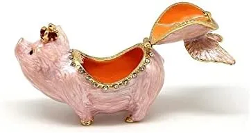 Miniatura 3 de Mini cerdo de diamantes de imitación esmaltados con alas caja de joyería con bisagras caja de baratijas de cerdito brillante caja de anillos