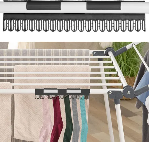 Miniatura 8 de Estante de secado de ropa, estante de lavandería Gullwing, plegable, ahorro de espacio, con clips para calcetines, para ropa, toallas, ropa de cama