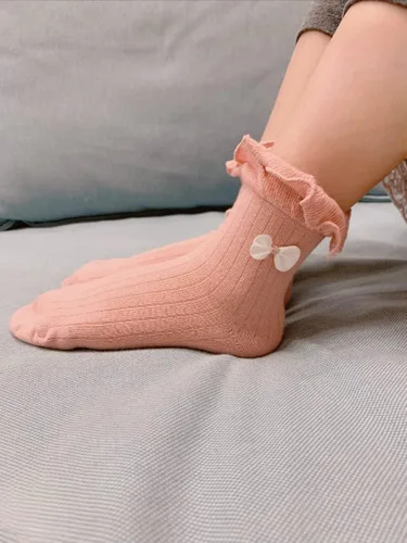 Miniatura 4 de Gwenvenni Girls Ruffle Bow Socks Big Little Kids Cotton Ankle Sock