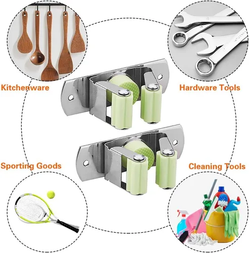 Miniatura 5 de Soporte para escobas de montaje en pared, soporte para trapeador montado en la pared, colgador de escoba de acero inoxidable, estante