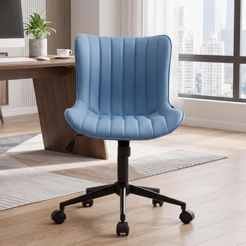 Miniatura 7 de Kidol & Shellder Silla de escritorio de oficina con ruedas, moderna silla giratoria de cuero sin brazos con respaldo acolchado cómodo, ergonómico