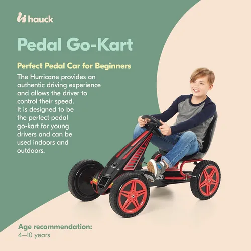 Miniatura 2 de hauck Go Kart con pedal para niños, carrito de bicicleta Hurricane de 4 ruedas con neumáticos de goma, de 4 a 10 años, color rojo, karts
