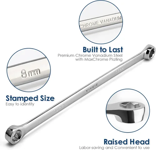 Miniatura 5 de YIYEIE Juego de 5 llaves extralarga de extremo de caja, métricas de 0.315 in-0.748 in, llave extractora de pernos extendidos de 6 puntos, llave