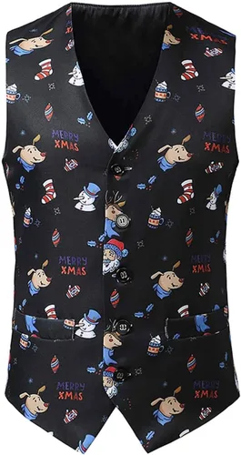 Miniatura 4 de Stoota Chaleco de Navidad para hombre, suave, casual, ajuste regular, lindo estampado, S-2XL